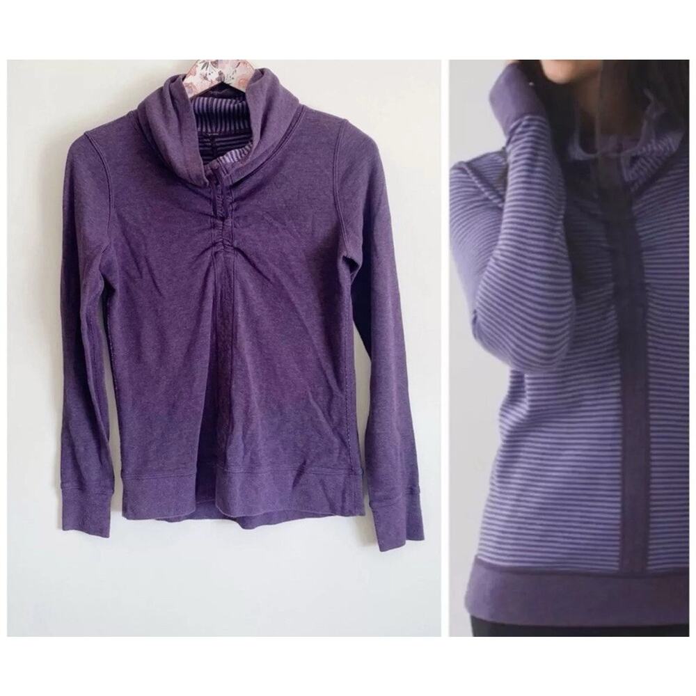 Lululemon In A Cinch Reversible Tee Heathered Deep Zinfandel Classic Stripe Sz 8